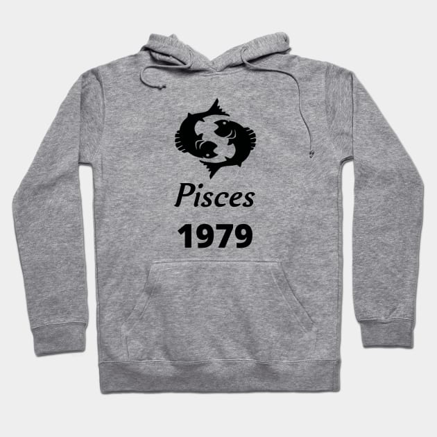 Black Zodiac Birthday Pisces 1979 Hoodie by Down Home Tees